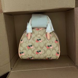 COACH BRAND Sydney Satchel In Signature Canvas With Strawberry Print